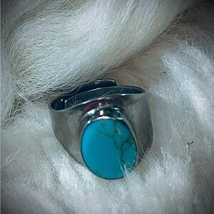 Sterling Silver Turquoise Handmade Vintage Ring Adjustable Band Fits 5/5.5/6